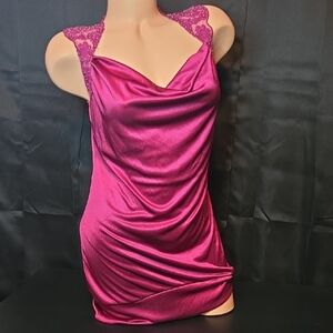 Weavers Magenta Satin Mini Dress with Lace Accents